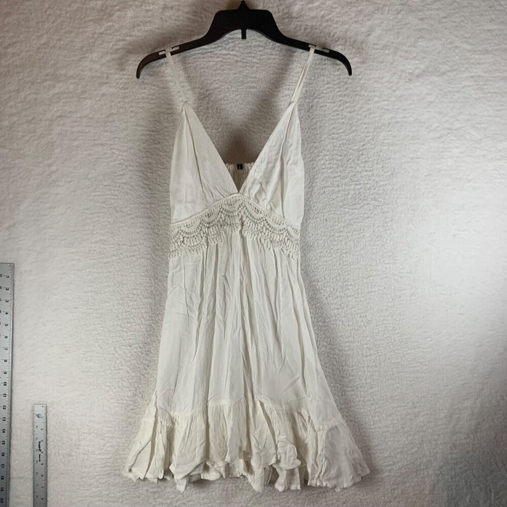 Raviya Women's V-Neck Flutter-Hem White Rayon Swimsuit Cover-Up Dress Size S NWT
